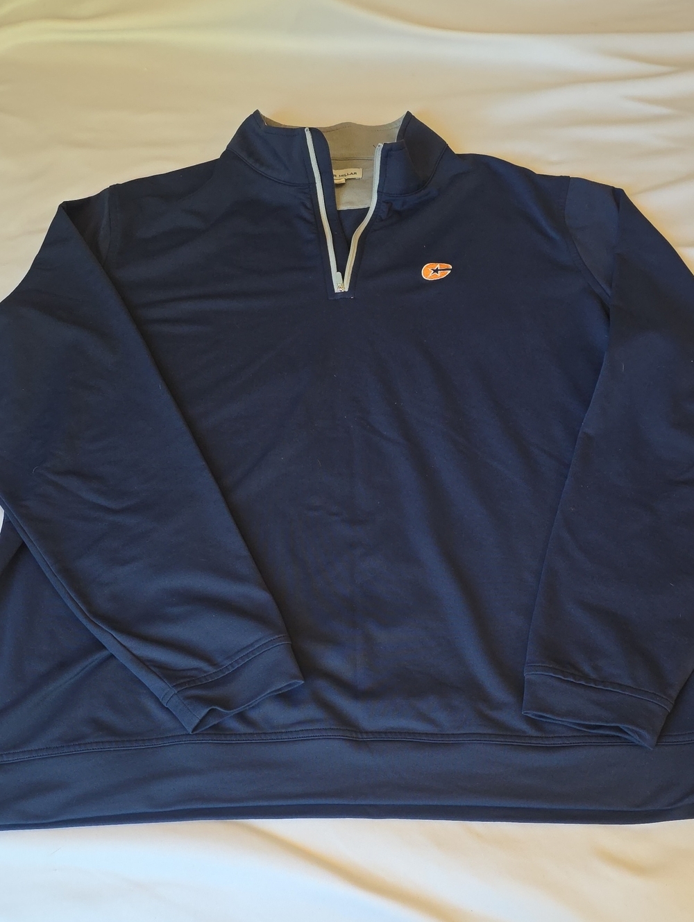 Peter Millar Navy Half-Zip Pullover with Orange Logo Accent